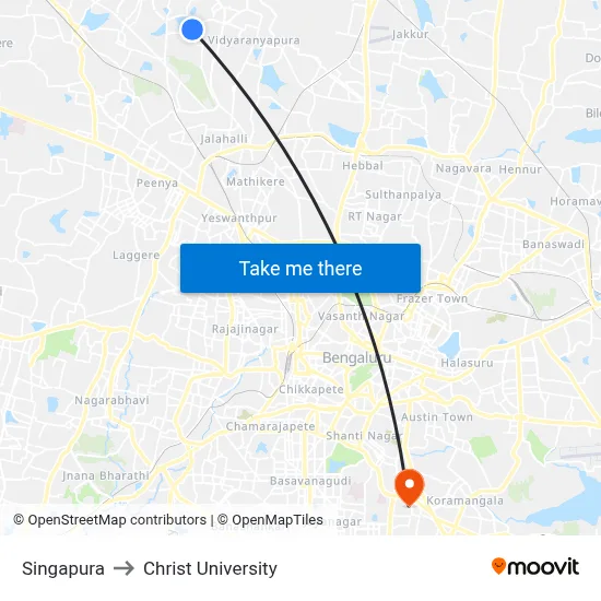 Singapura to Christ University map