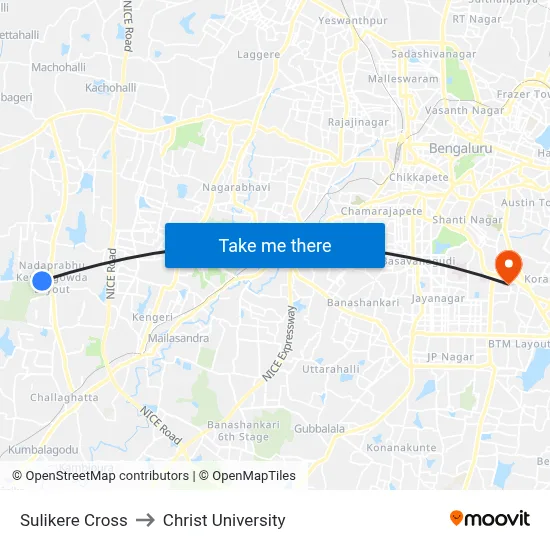 Sulikere Cross to Christ University map
