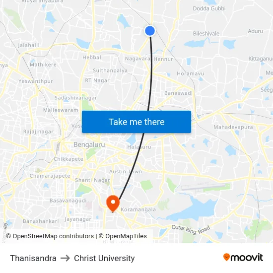 Thanisandra to Christ University map