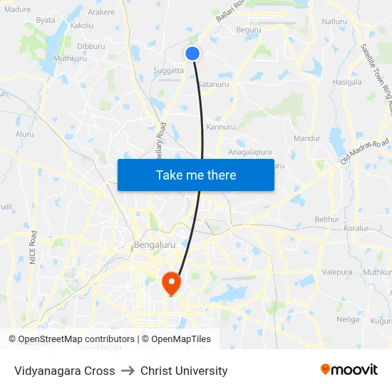 Vidyanagara Cross to Christ University map