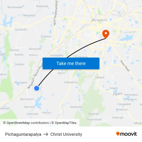 Pichaguntarapalya to Christ University map
