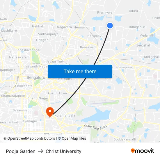 Pooja Garden to Christ University map
