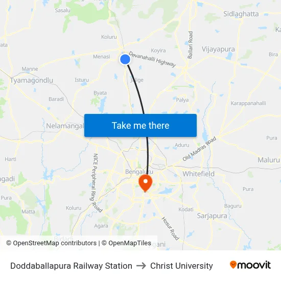 Doddaballapura Railway Station to Christ University map