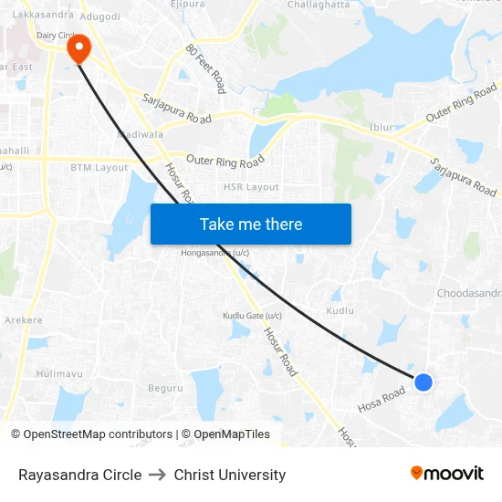 Rayasandra Circle to Christ University map