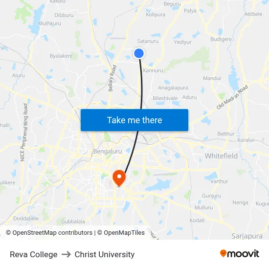 Reva College to Christ University map