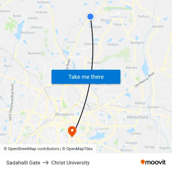 Sadahalli Gate to Christ University map