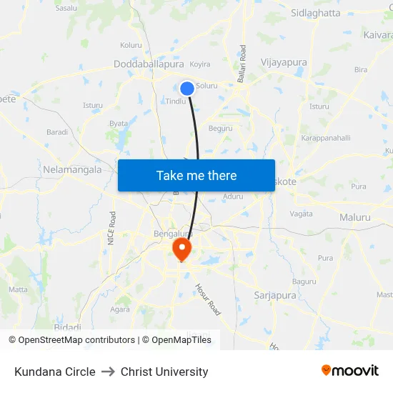 Kundana Circle to Christ University map