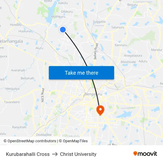 Kurubarahalli Cross to Christ University map
