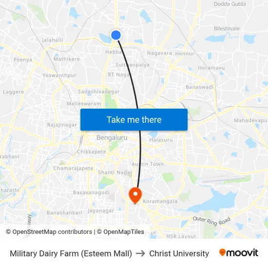 Military Dairy Farm (Esteem Mall) to Christ University map
