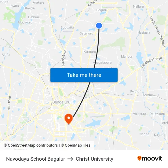 Navodaya School Bagalur to Christ University map