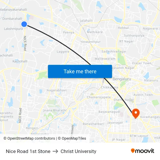 Nice Road 1st Stone to Christ University map