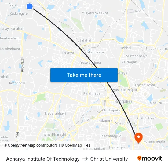 Acharya Institute Of Technology to Christ University map