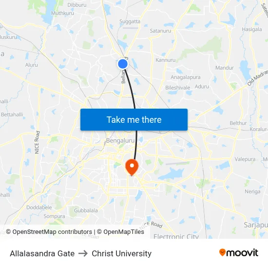 Allalasandra Gate to Christ University map