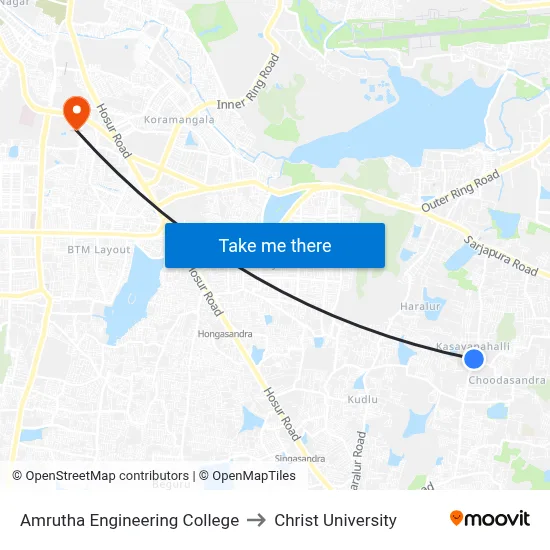 Amrutha Engineering College to Christ University map