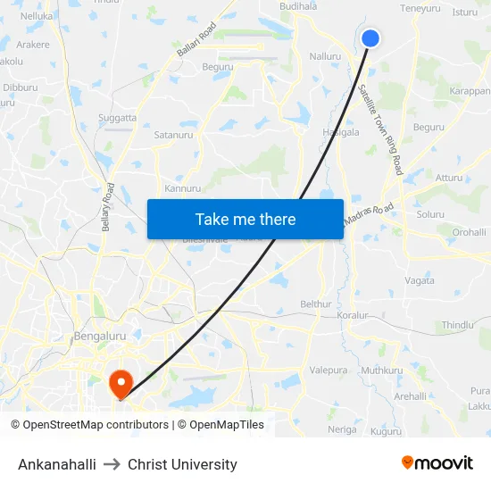 Ankanahalli to Christ University map