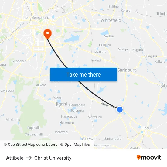 Attibele to Christ University map