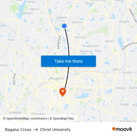 Bagalur Cross to Christ University map