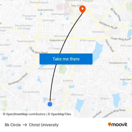Bk Circle to Christ University map