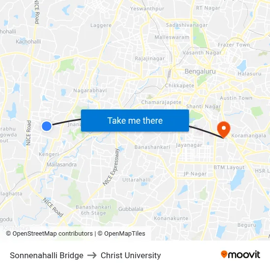 Sonnenahalli Bridge to Christ University map