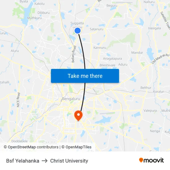 Bsf Yelahanka to Christ University map