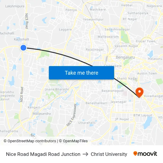Nice Road Magadi Road Junction to Christ University map