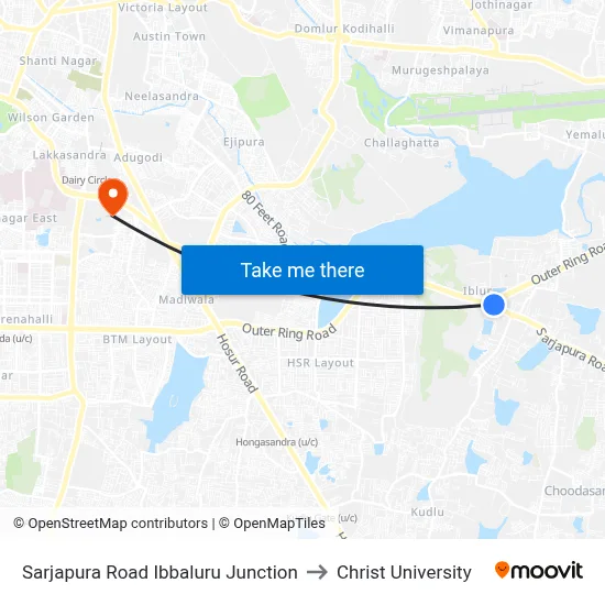 Sarjapura Road Ibbaluru Junction to Christ University map