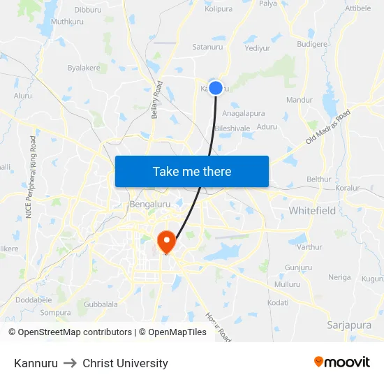 Kannuru to Christ University map