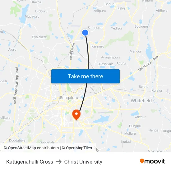 Kattigenahalli Cross to Christ University map