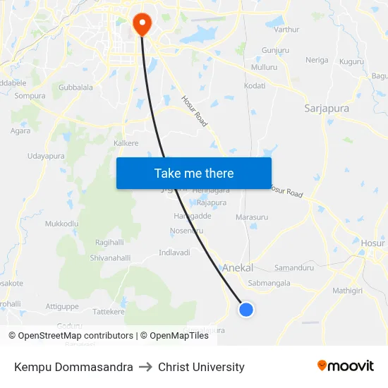 Kempu Dommasandra to Christ University map
