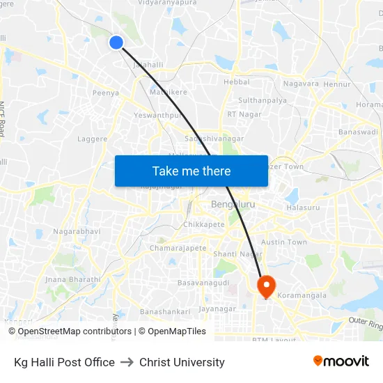 Kg Halli Post Office to Christ University map