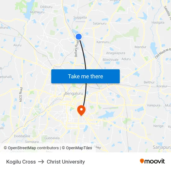 Kogilu Cross to Christ University map