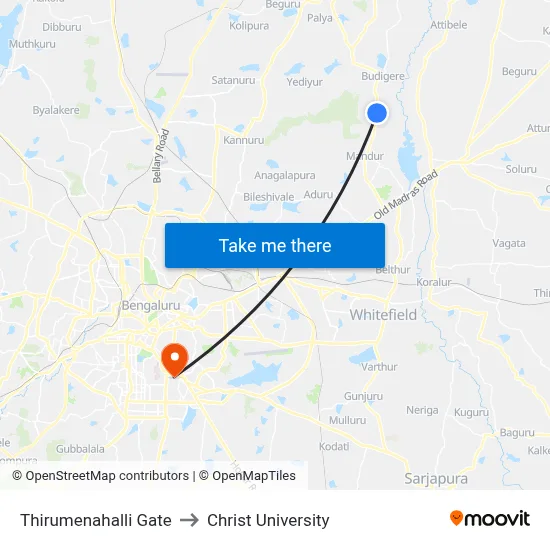 Thirumenahalli Gate to Christ University map