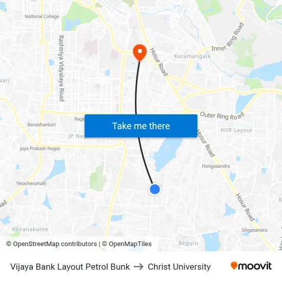 Vijaya Bank Layout Petrol Bunk to Christ University map