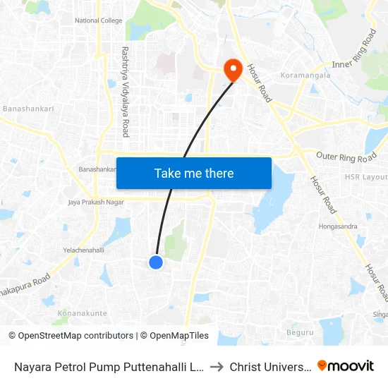 Nayara Petrol Pump Puttenahalli Lake to Christ University map