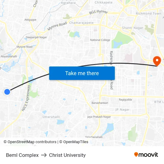 Beml Complex to Christ University map