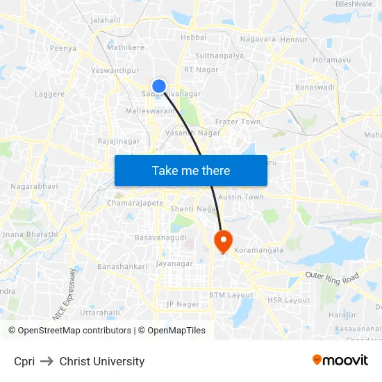 Cpri to Christ University map