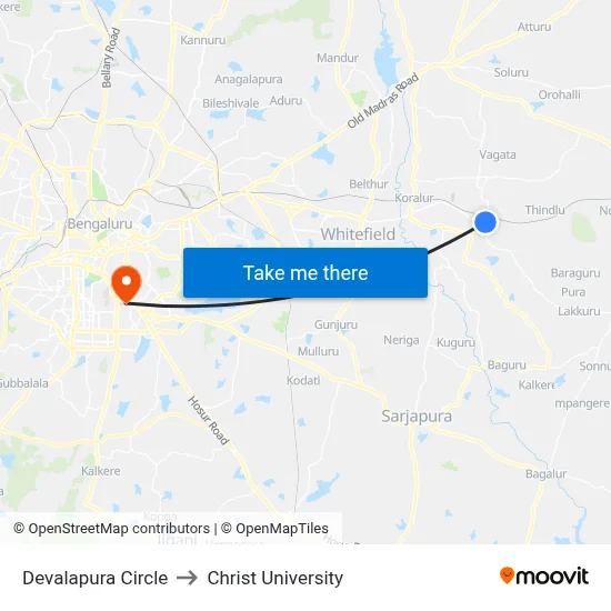 Devalapura Circle to Christ University map
