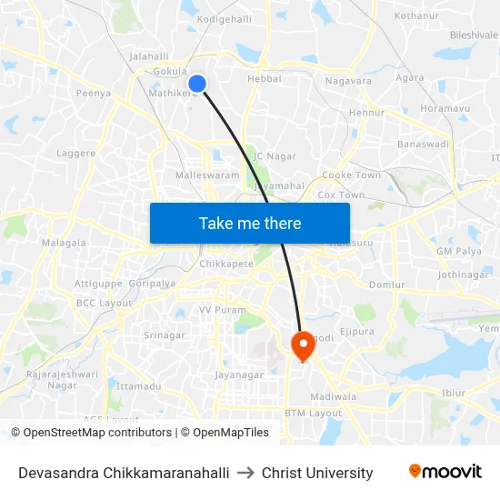 Devasandra Chikkamaranahalli to Christ University map