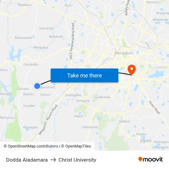 Dodda Aladamara to Christ University map