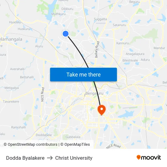 Dodda Byalakere to Christ University map