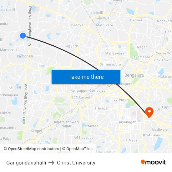 Gangondanahalli to Christ University map