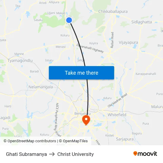 Ghati Subramanya to Christ University map