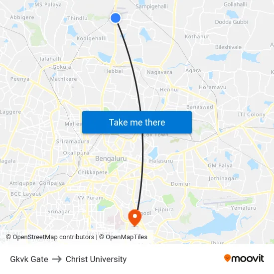 Gkvk Gate to Christ University map
