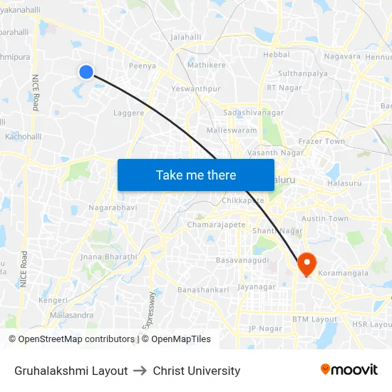 Gruhalakshmi Layout to Christ University map