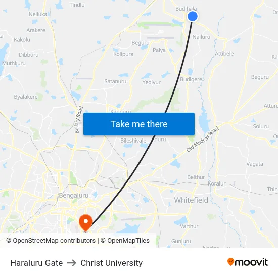 Haraluru Gate to Christ University map