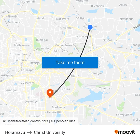 Horamavu to Christ University map