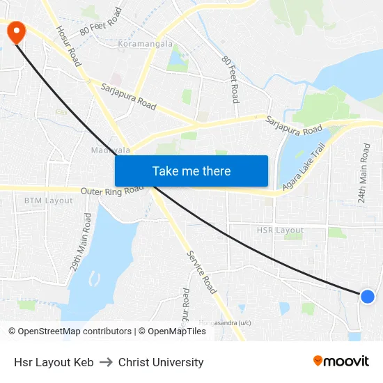 Hsr Layout Keb to Christ University map