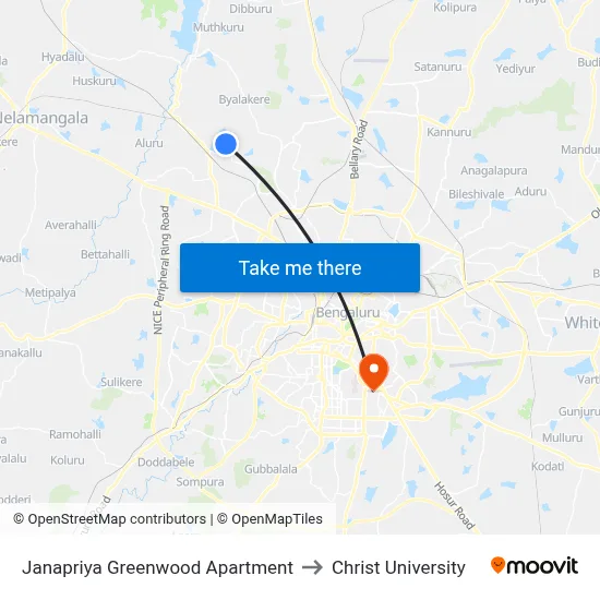 Janapriya Greenwood Apartment to Christ University map