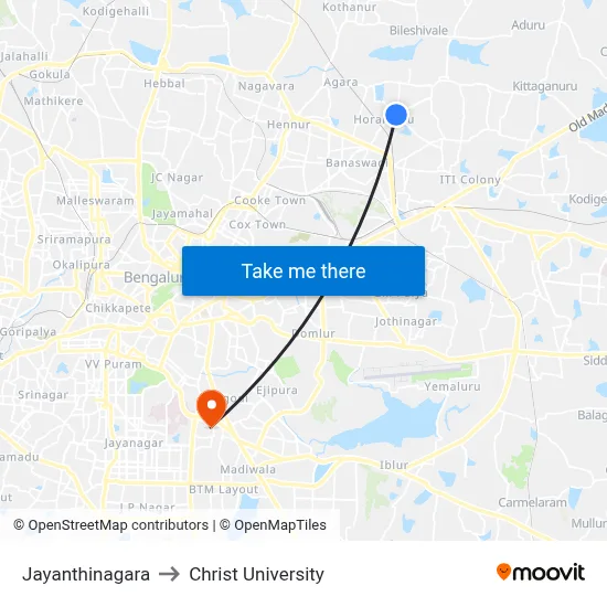 Jayanthinagara to Christ University map