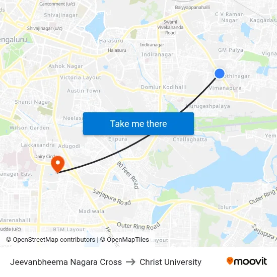 Jeevanbheema Nagara Cross to Christ University map